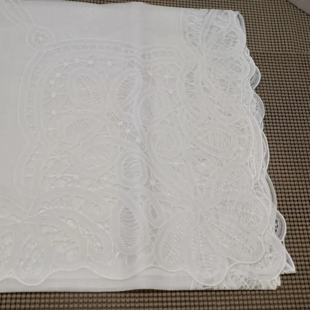 Vintage Vinyl Tablecloth Battenburg Lace White 60X90 Oblong NEW